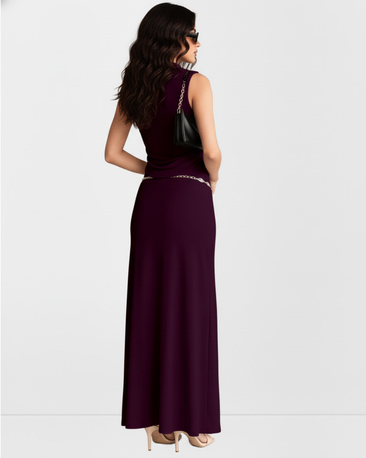 coord sets,tops,casual,summer,knitted, stretchable,ribbed,solid,gathered,skinny fit,fitted,regular,crew neck,long sleeves, OY305 wine, 25100030GG