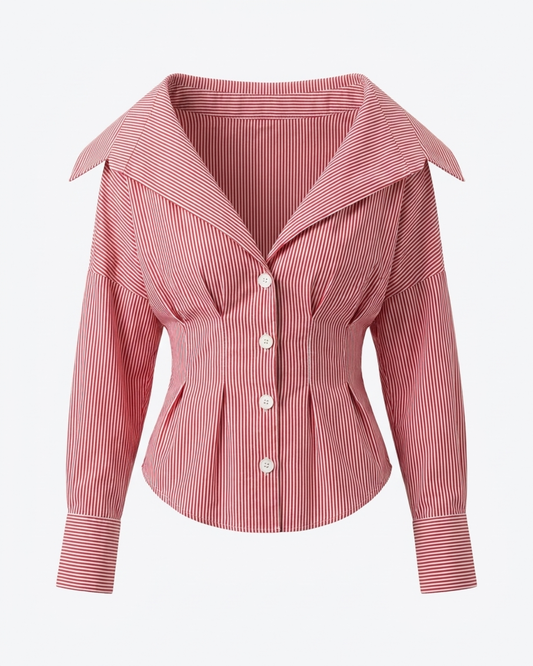Shirt With Cinched Waist - Red Stripe