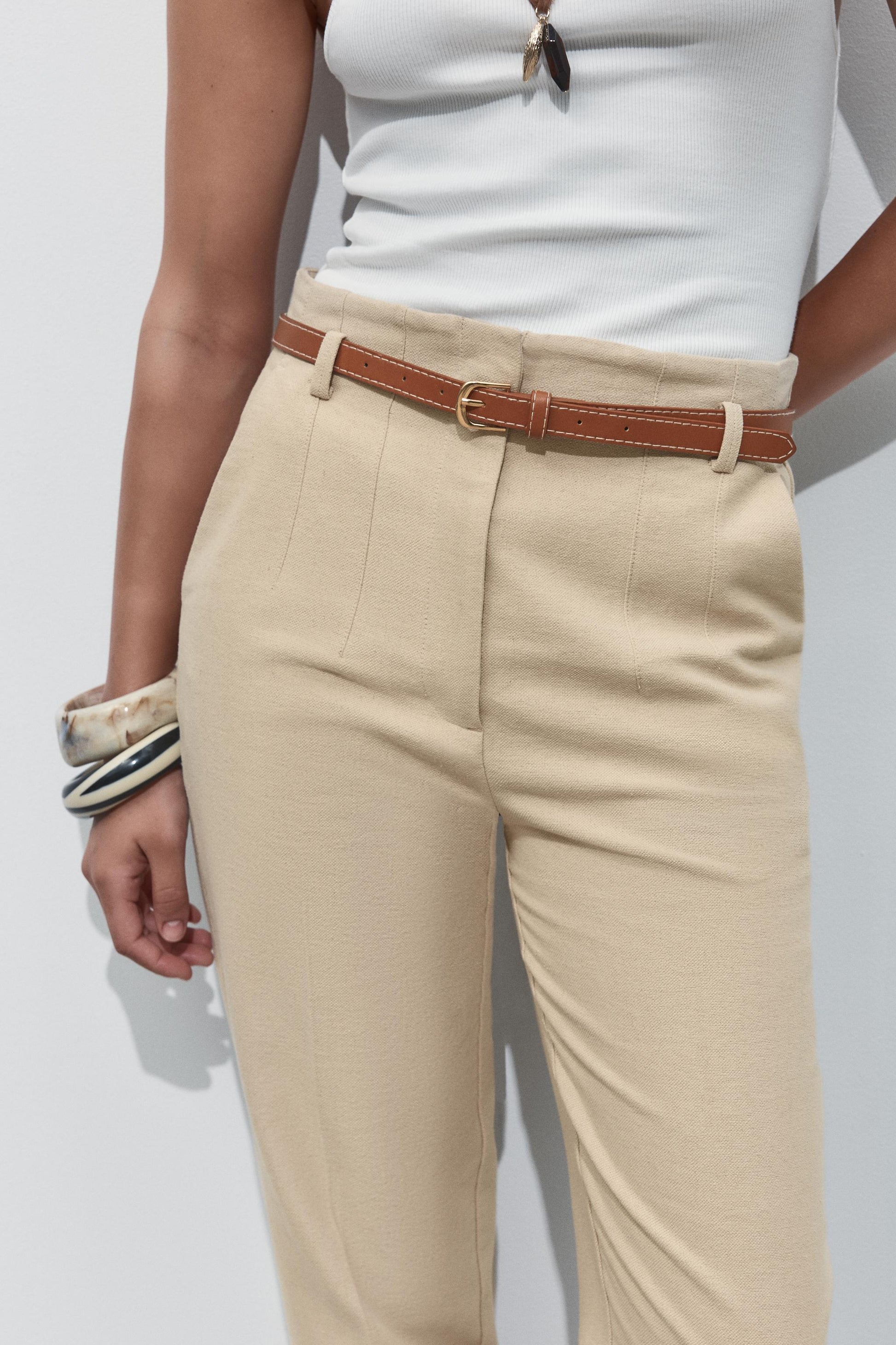 bottomwear,trousers,formal,gen z, summer,stretchable,moss,panelling, beige,side pockets,,regular fit,tapered,full length,high rise OY2033, 25100022GG