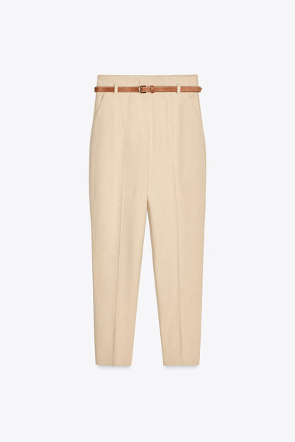 bottomwear,trousers,formal,gen z, summer,stretchable,moss,panelling, beige,side pockets,,regular fit,tapered,full length,high rise OY2033, 25100022GG