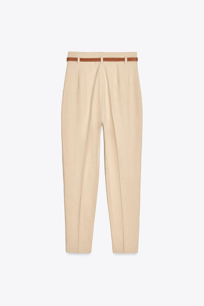 bottomwear,trousers,formal,gen z, summer,stretchable,moss,panelling, beige,side pockets,,regular fit,tapered,full length,high rise OY2033, 25100022GG