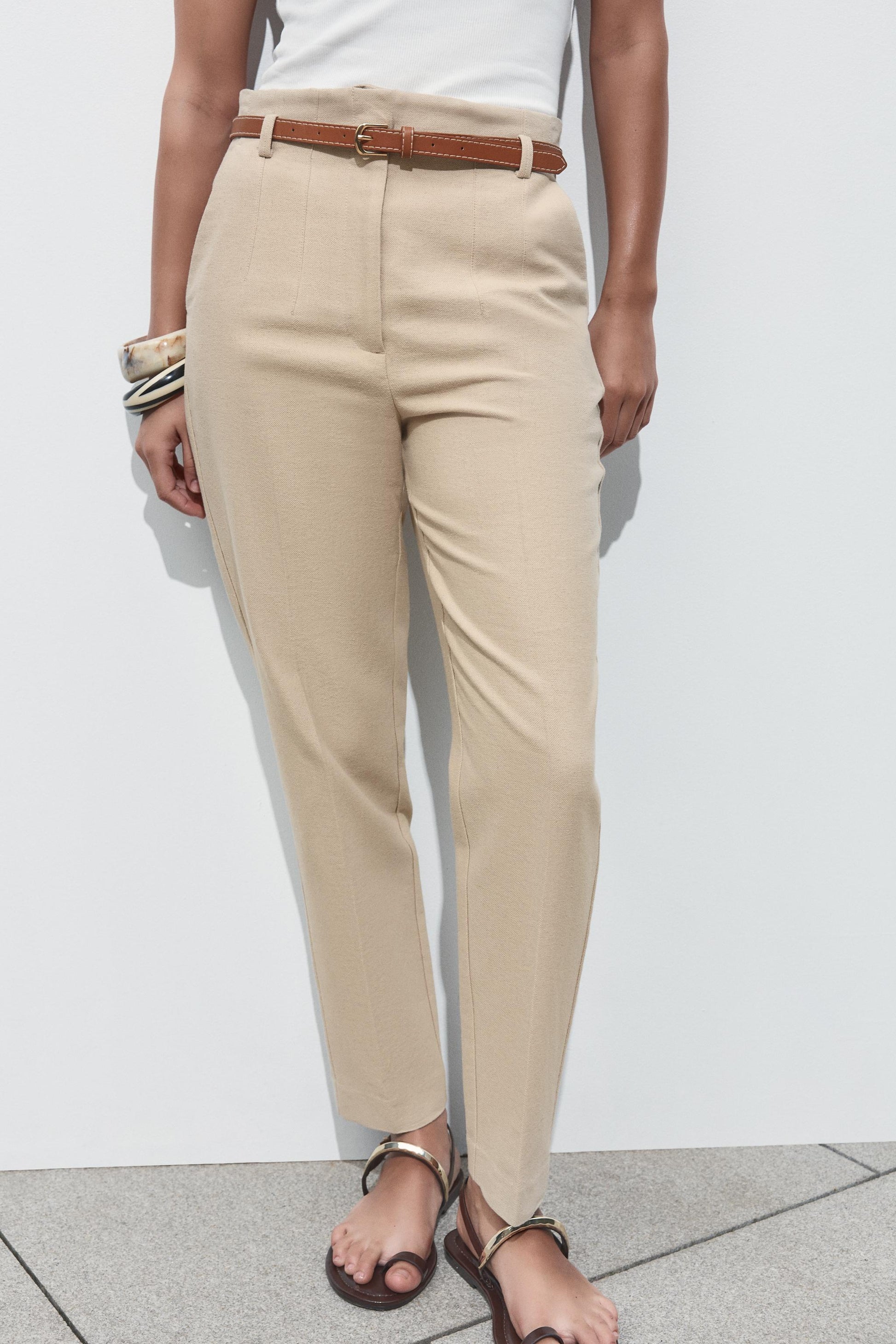 bottomwear,trousers,formal,gen z, summer,stretchable,moss,panelling, beige,side pockets,,regular fit,tapered,full length,high rise OY2033, 25100022GG