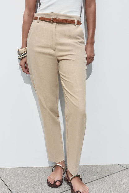 bottomwear,trousers,formal,gen z, summer,stretchable,moss,panelling, beige,side pockets,,regular fit,tapered,full length,high rise OY2033, 25100022GG