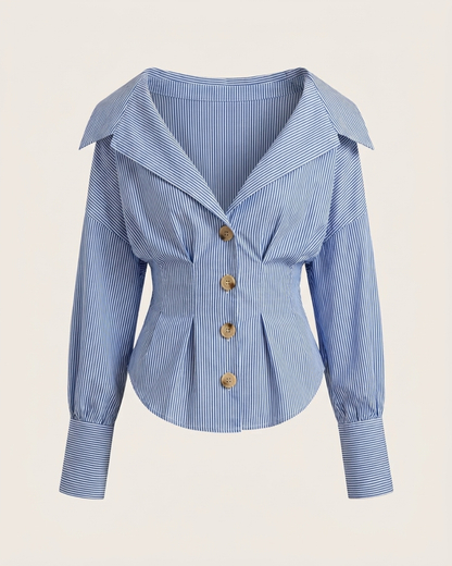 Shirt With Cinched Waist - Blue Stripe