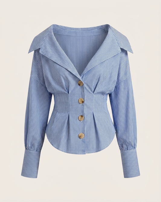 Shirt With Cinched Waist - Blue Stripe