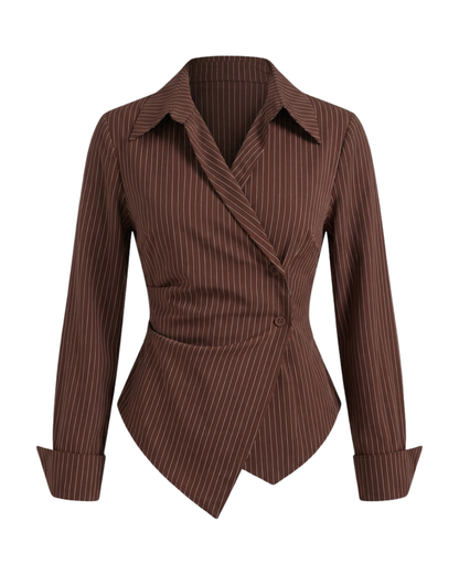 Brown Sculpted Wrap Pinstripe Shirt