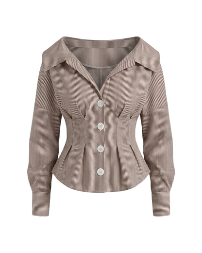 Shirt With Cinched Waist - Brown Stripe