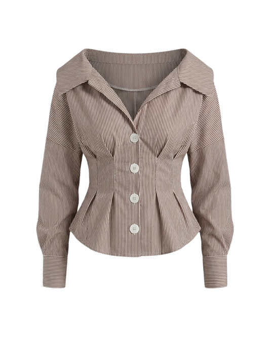 Shirt With Cinched Waist - Brown Stripe