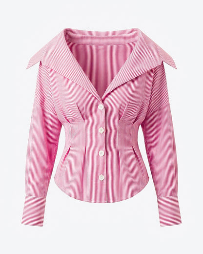 Shirt With Cinched Waist-Pink Stripe