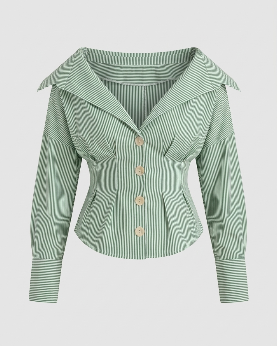 Shirt With Cinched Waist-Green Stripe