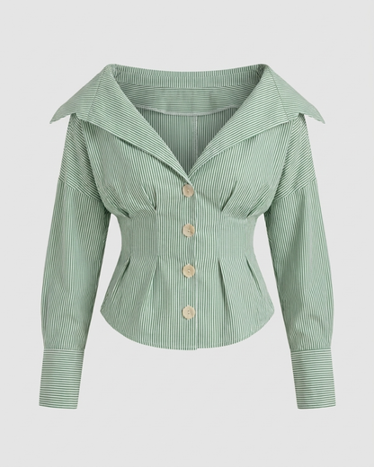 Shirt With Cinched Waist-Green Stripe