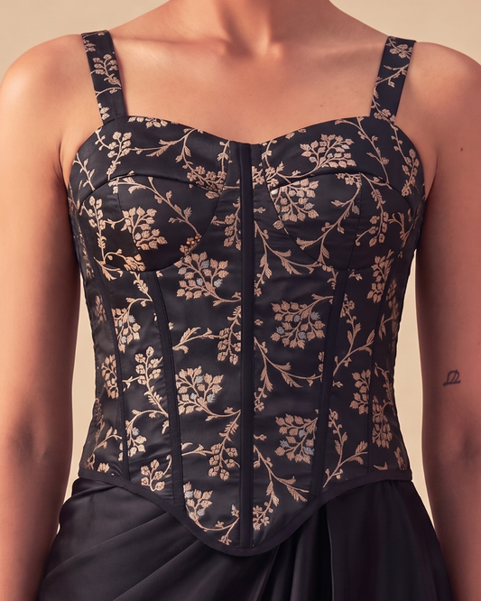 Black Gold Opulence Brocade Corset Top