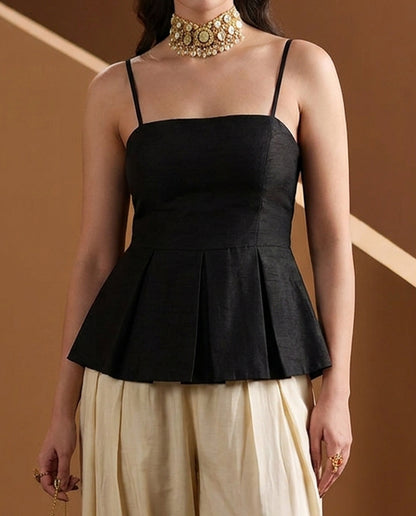 Black Spaghetti Strap Peplum Top