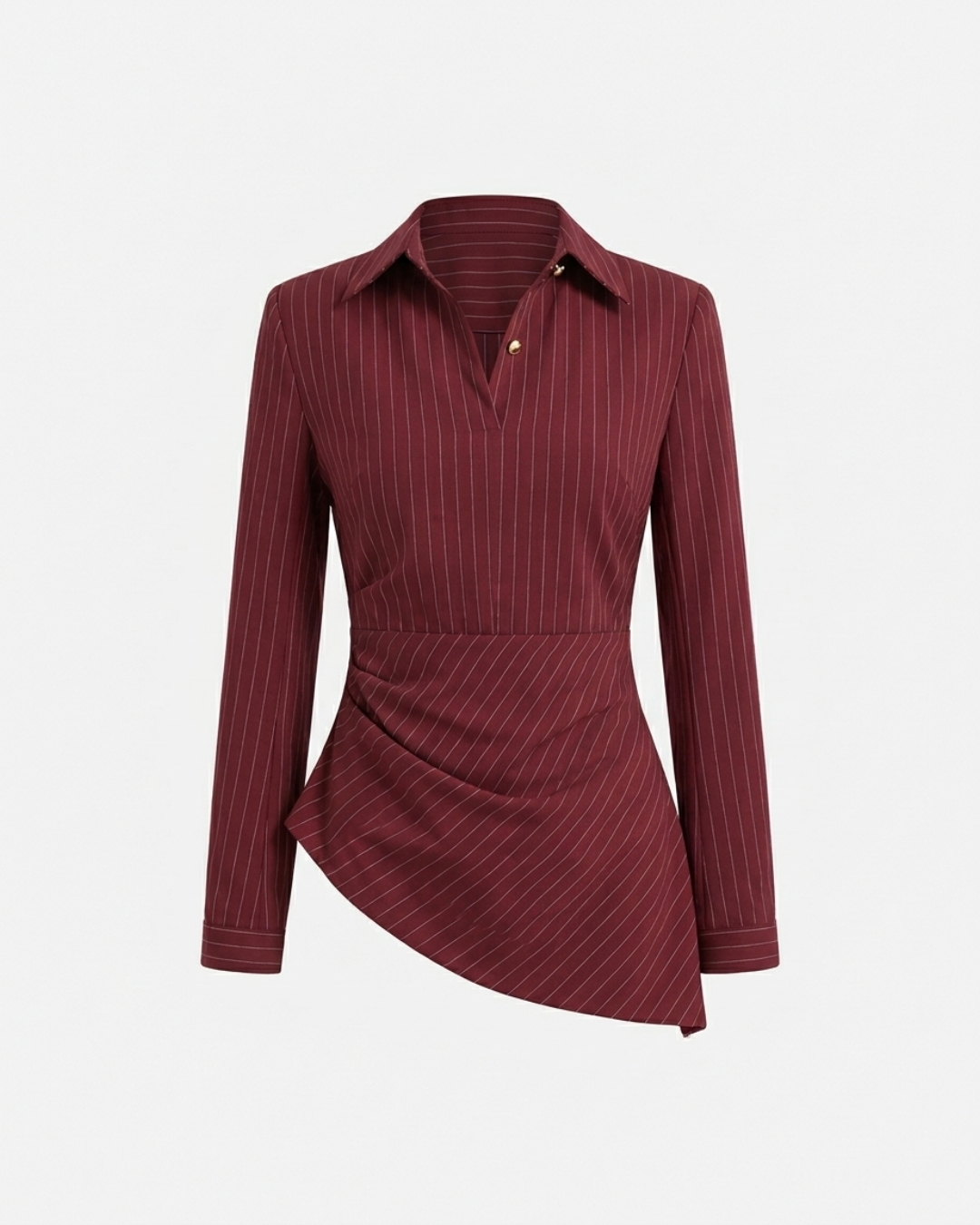 Pinstripe Asymmetric Hem Shirt-Red
