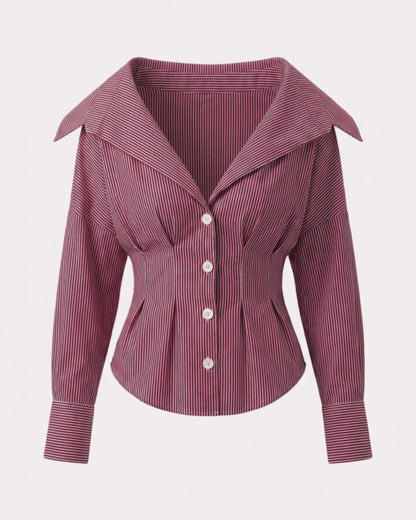 Shirt With Cinched Waist - Burgundy Stripe
