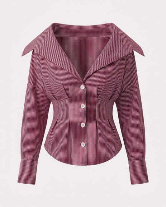 Shirt With Cinched Waist - Burgundy Stripe