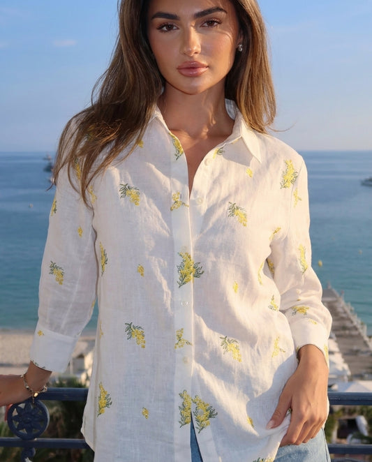 Floral Embroidered Relaxed Shirt - White
