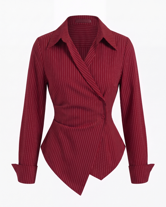 Cherry Red Sculpted Wrap Pinstripe Shirt