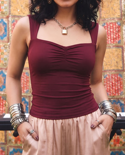 Mehroon Heart Neckline Top