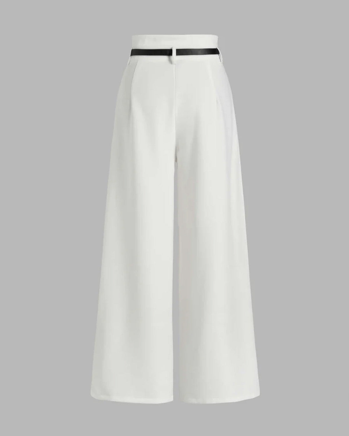 bottomwear,pants,semi-formal,business outfit,stretchable,polyester, spandex,white,pleated,tailored fit,wide leg,full length,high rise, 24090003GG, OY959