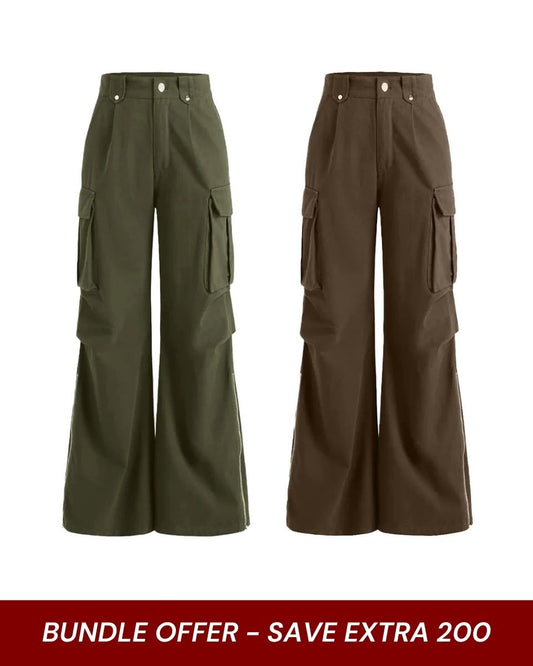 bottomwear,cargos,casual,streetwear,woven,poplin,olive,pleated, utility pocket,baggy fit,cargo,full length,high rise,25010029BU,OY900 ,
Color: Brown, Olive Green
Fabric: Cotton Twill
Fit: Baggy Fit
Length: 40 inches
Waist: High Rise
Closure: Zip &amp; Button
No. of Pockets: 4
Print: Solid
Detail: Featuring an adjustable waist and a side zipper at the hem for an optional slit detail.