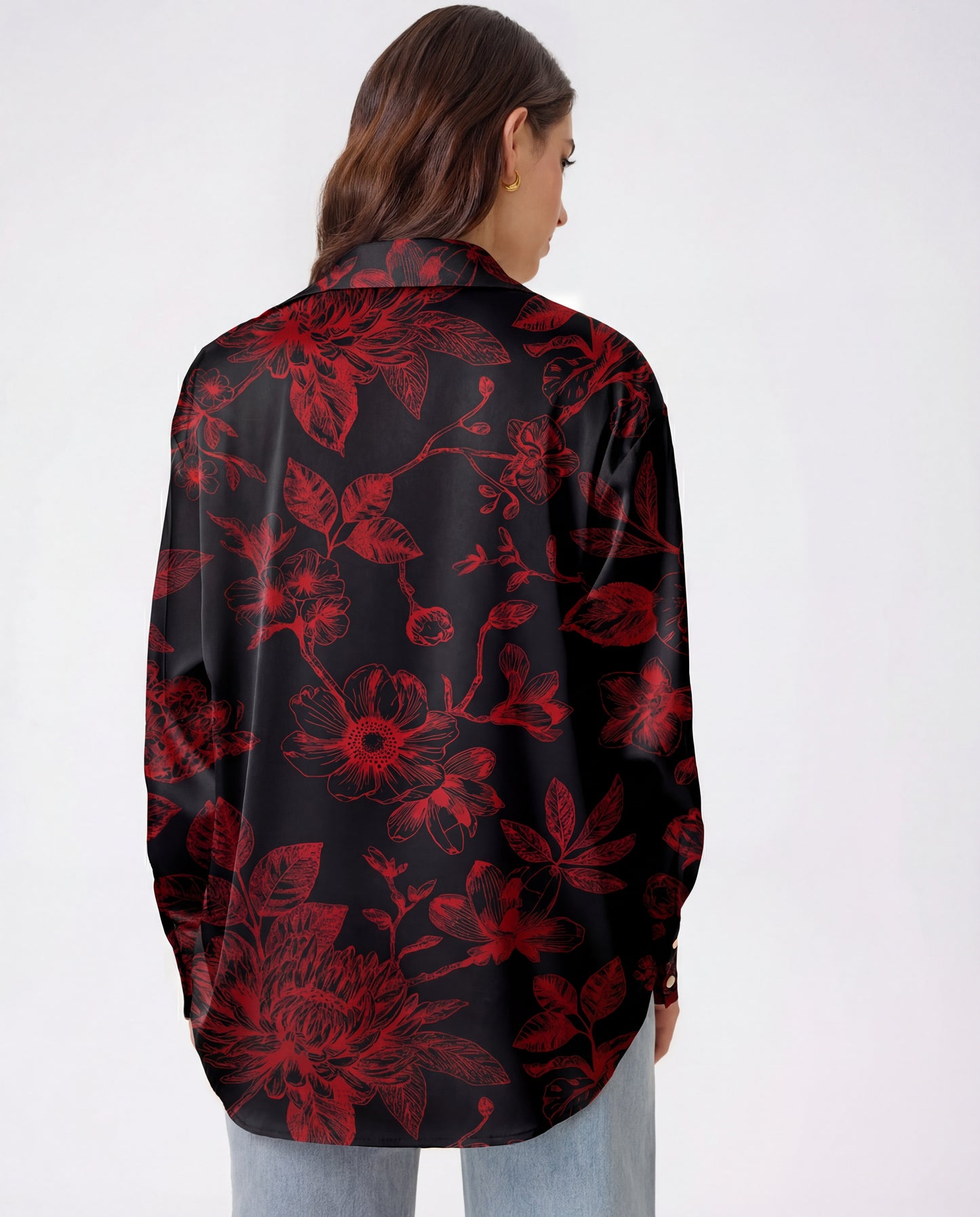 Deep Red Florals Satin Shirt