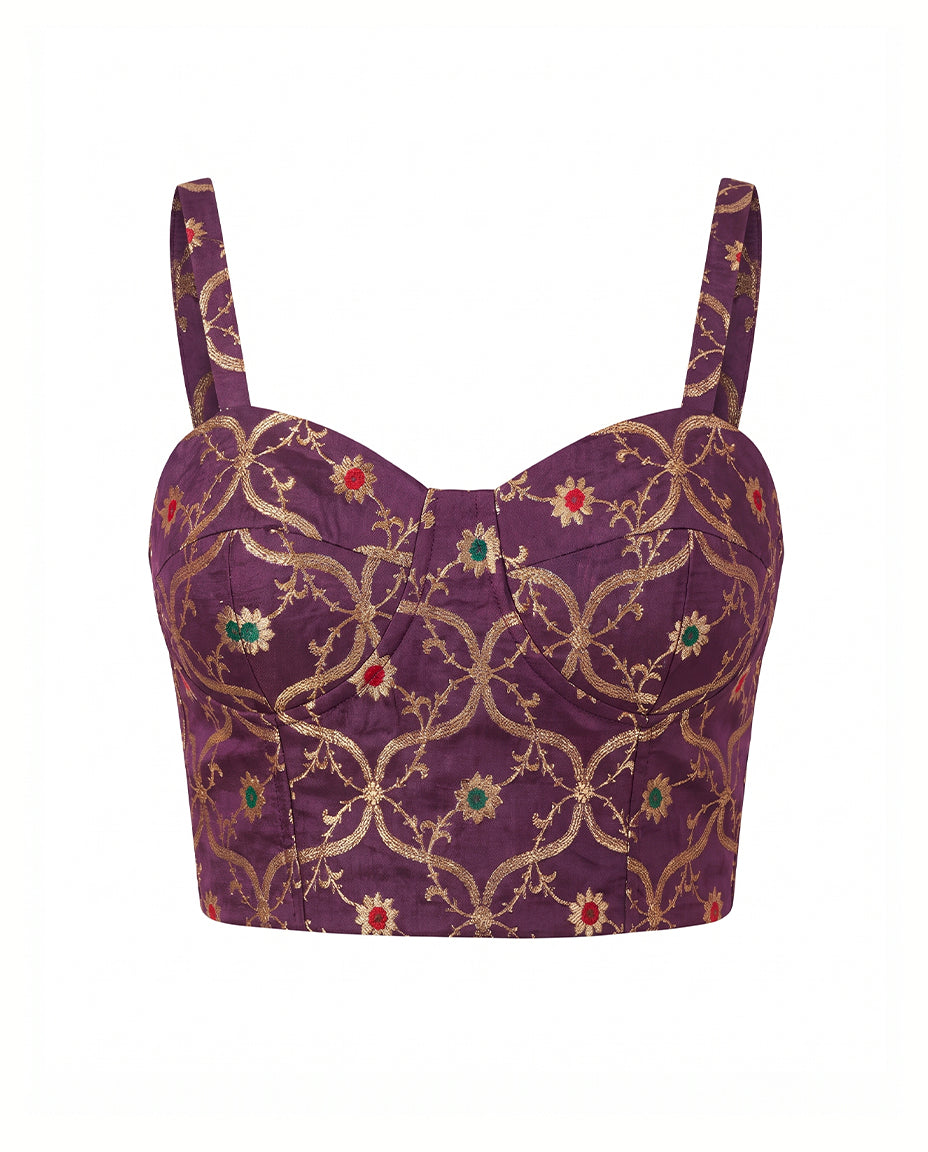 Wine Shabnami Brocade Corset Top