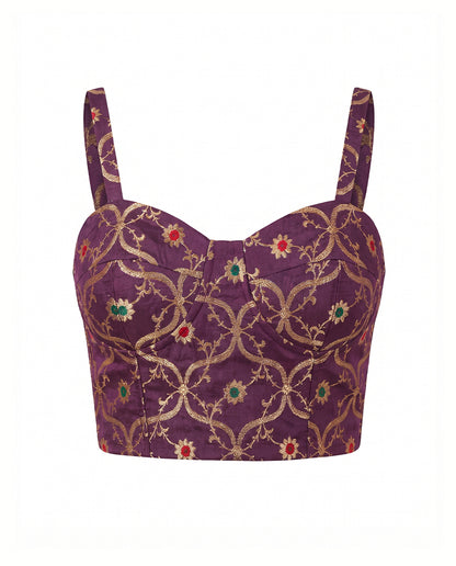Wine Shabnami Brocade Corset Top