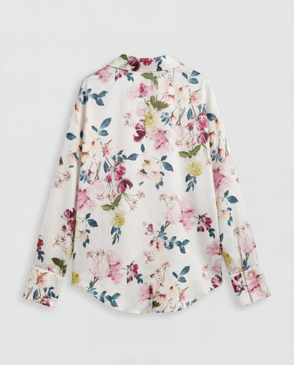White & Multicolor Florals Satin Shirt