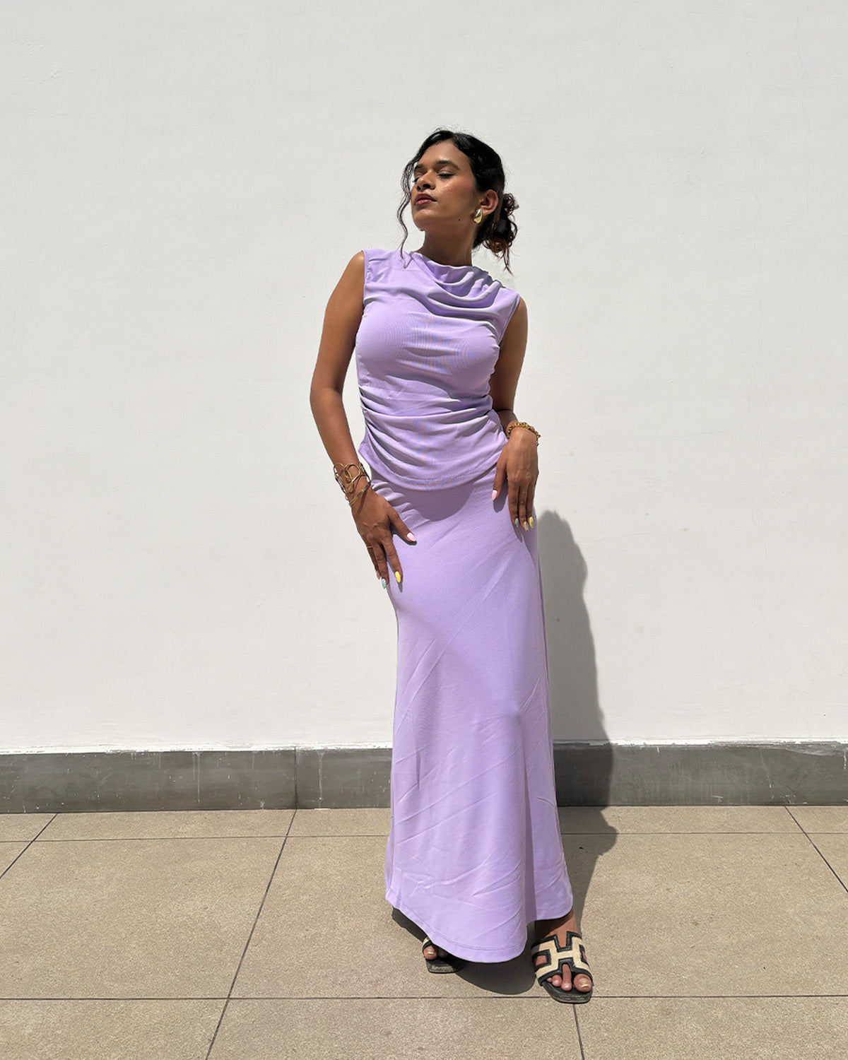 coord sets,sets,vacation, outdoor events,beach, minimal, soft girl, summer, timeless,knitted, stretchable,ribbed,lavender,solid,slim fit,fitted,regular length,cowl neck,sleeveless, coord sets,skirts,casual,summer, streetwear,knitted, stretchable,ribbed,Lavender,relaxed fit,ankle length,high rise
25010068GG, OY305