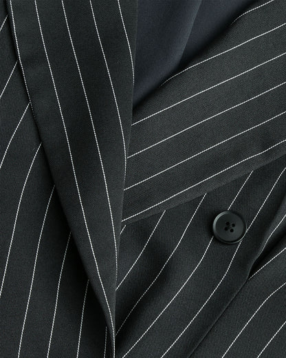 topwear,tops,formal, semi-formal,creative workwear, minimal, summer,woven,polycotton,yarn dyed,black,pinstripes, stripes,pinstripes,button,relaxed fit,blazer,longline,straight hem,notch collar,long sleeves,OY2006, 25060038GG"