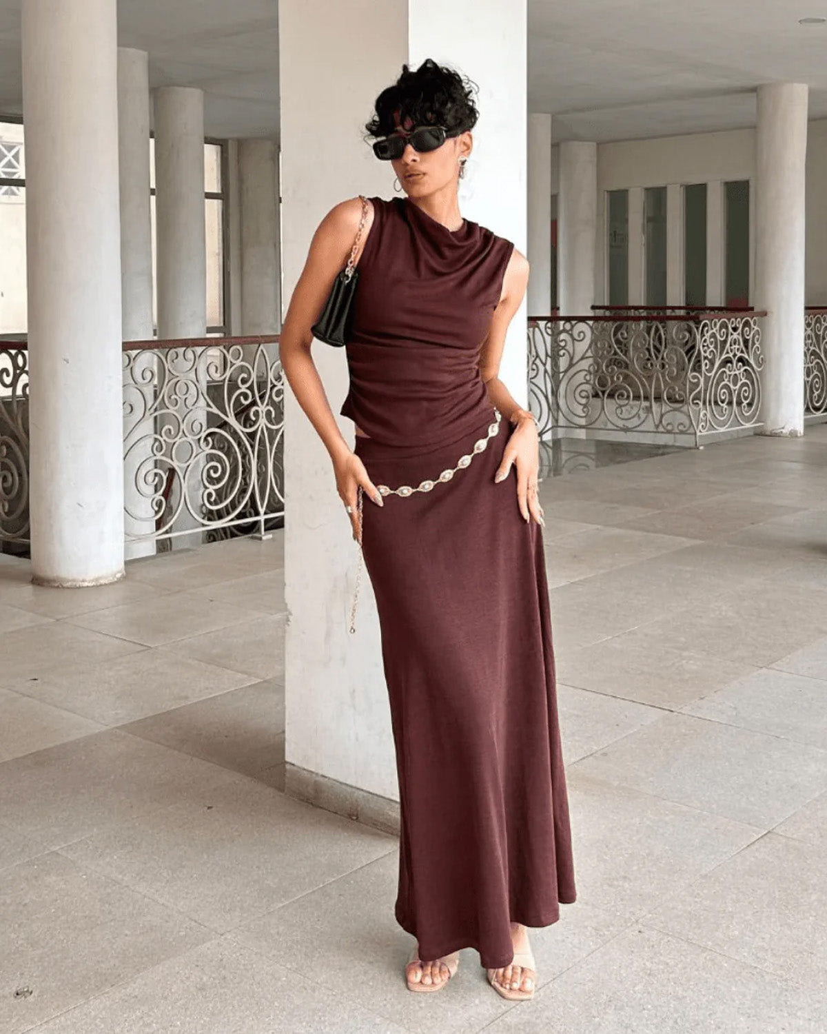 sets,vacation, outdoor events,beach, minimal, soft girl, summer, timeless,knitted, stretchable,ribbed,solid,slim fit,fitted,regular length,cowl neck,sleeveless, lemon yellow, brown,combo,bundle,25050004BU