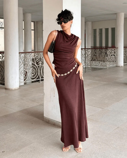 sets,vacation, outdoor events,beach, minimal, soft girl, summer, timeless,knitted, stretchable,ribbed,solid,slim fit,fitted,regular length,cowl neck,sleeveless, lemon yellow, brown,combo,bundle,25050004BU
