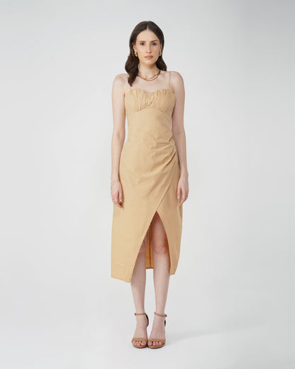 RUCHED MIDI DRESS,beach, beige, cami neck, casual, cotton, criss cross back, criss cross detail, dresses, midi, relaxed fit, ruched, sleeveless, slip, spaghetti strap, summer, woven,ruched-midi-dress-beige,Color- BeigeFabric- Cotton Type- Slip DressFit- Regular SlitLength- MidiNeck- Cami Neck  Sleeves- SleevelessStraps- Spaghetti Back- Criss Cross DetailsHem- Slit HemDetails- Ruched Waist &amp; bust, criss cross back