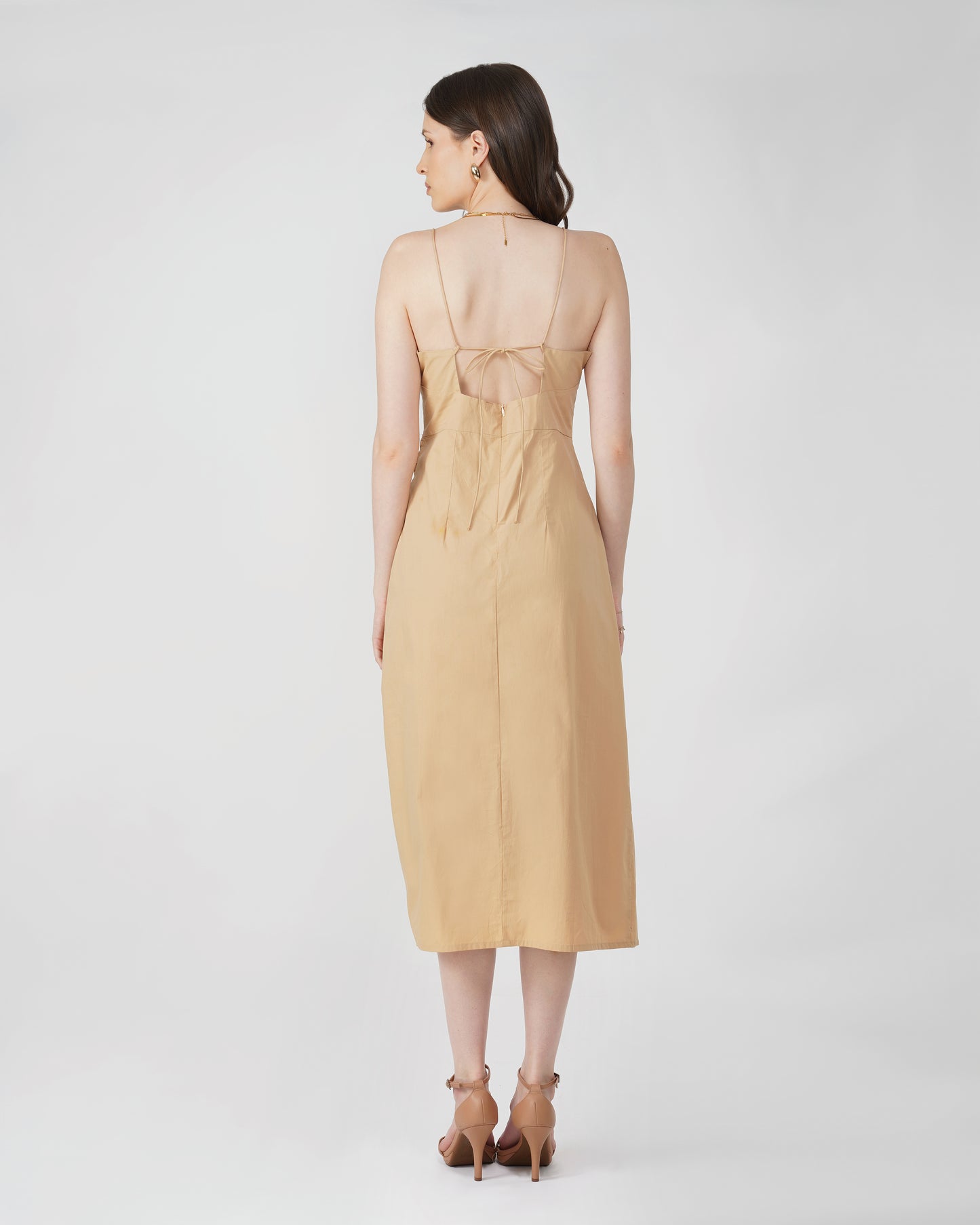 RUCHED MIDI DRESS,beach, beige, cami neck, casual, cotton, criss cross back, criss cross detail, dresses, midi, relaxed fit, ruched, sleeveless, slip, spaghetti strap, summer, woven,ruched-midi-dress-beige,Color- BeigeFabric- Cotton Type- Slip DressFit- Regular SlitLength- MidiNeck- Cami Neck  Sleeves- SleevelessStraps- Spaghetti Back- Criss Cross DetailsHem- Slit HemDetails- Ruched Waist &amp; bust, criss cross back