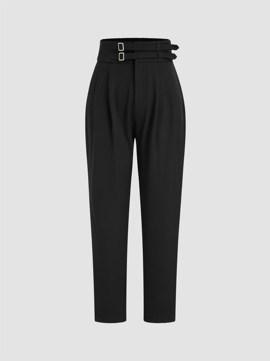 bottomwear,trousers,formal,gen z,,moss,,black,pleated,,regular fit,tapered,full length,straight hem,high rise	OY2274, 25110056GG