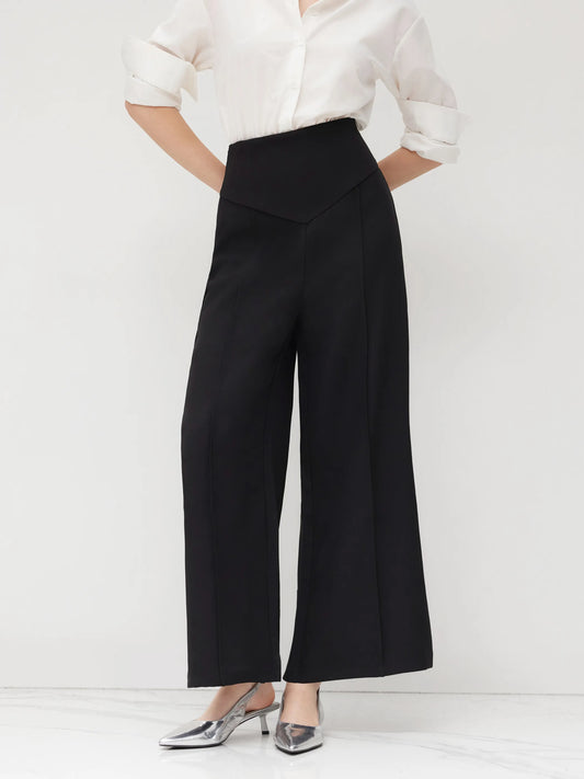 Sculpted Waist Pleated Black Trousers