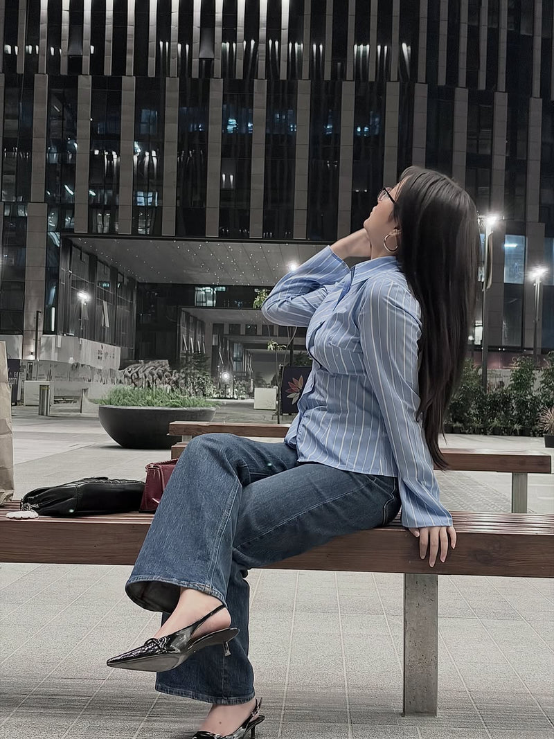 Pinstripes Flared Sleeves Shirt
