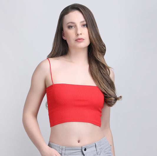 SPAGHETTI STRAP RIBBED CROP TOP,bodycon, camisoles, crop, knitted, red, ribbed, sleeveless, slim fit, spaghetti straps, stretchable, tank tops, tops, topwear,crop-ribbed-top-sleeveless-red,Neck - Cami neckSleeve - SleevelessFit - Slim fitPrint/Pattern - SolidColor - RedMaterial - Stretch Ribbed Fabric