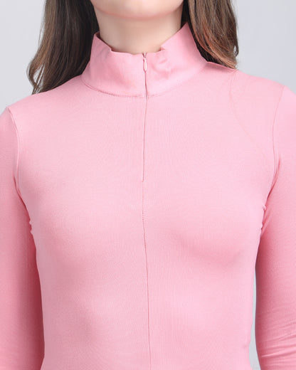 BABY PINK SOLID SLIM FIT TOP,baby pink, collared, full sleeves, pink, slim fit, tops, topwear, zipper,baby-pink-solid-slim-fit-top,Neck - High neck
 Pattern - Solid
 Color - Baby pink
 Fit - Slim fit 
 Sleeve - Long sleeves 
 Closure - Zipper