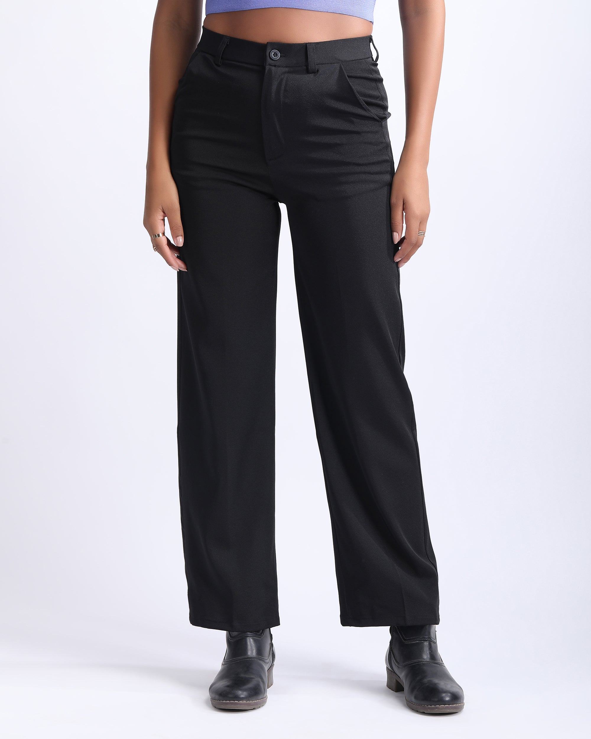 パンツ LAST RESORT AB Black straight-leg pants High Waist Straight Fit Pants – Oyela