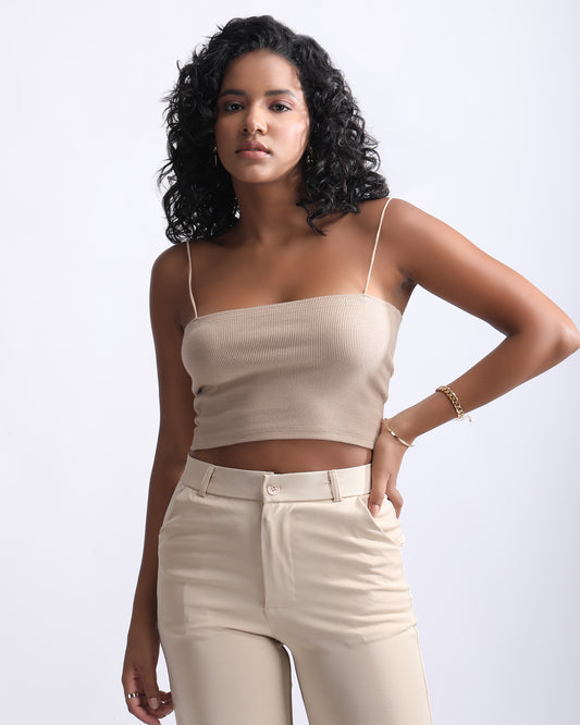 SPAGHETTI STRAP RIBBED CROP TOP,bodycon, camisoles, cream, crop, knitted, ribbed, sleeveless, slim fit, spaghetti straps, stretchable, tank tops, tops, topwear,crop-ribbed-top-sleeveless-cream,Neck - Cami neckSleeve - SleevelessFit - Slim fitPrint/Pattern - SolidColor - BeigeMaterial - Stretch Ribbed Fabric