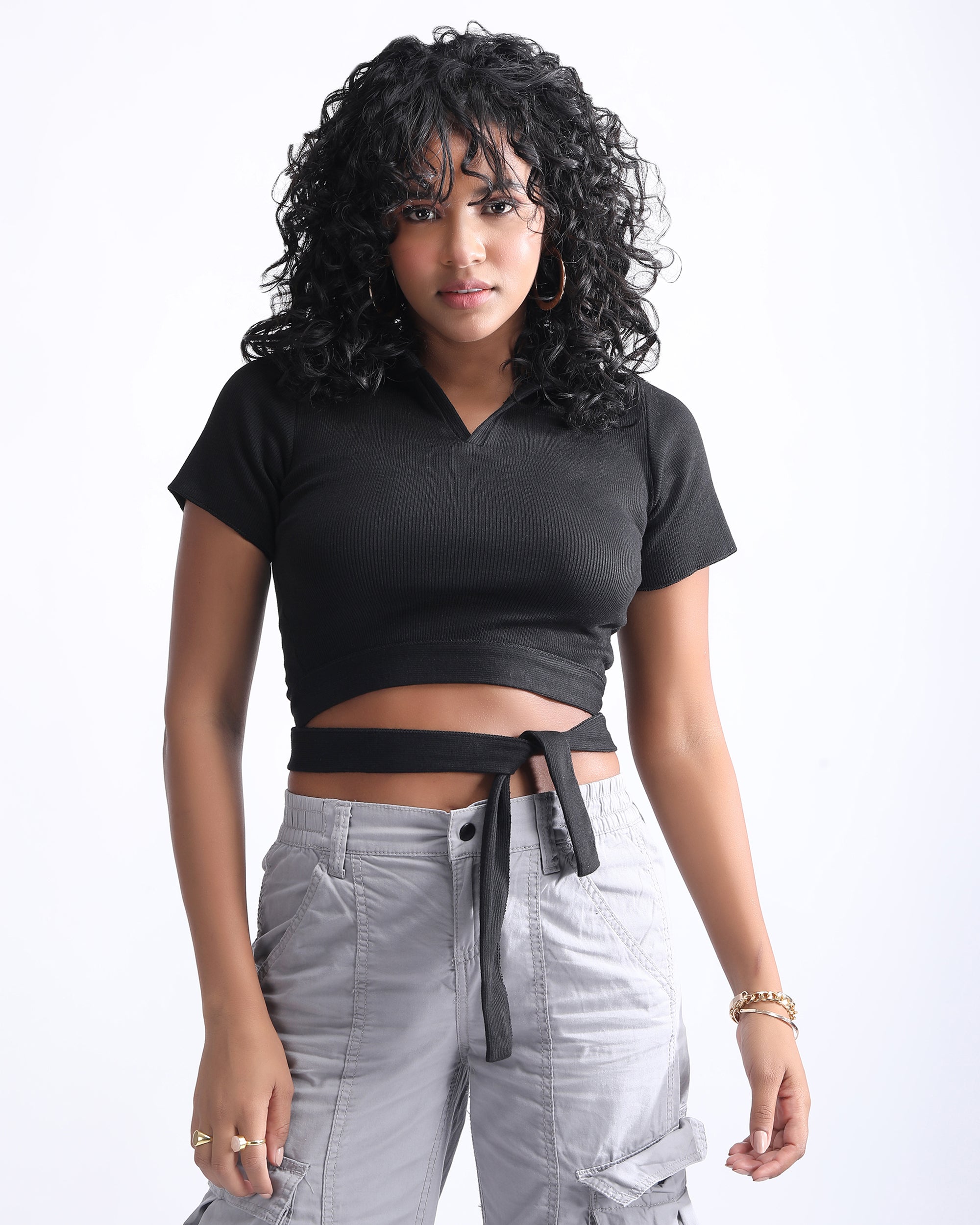 TIE KNOT RIBBED CROP TOP Oyela