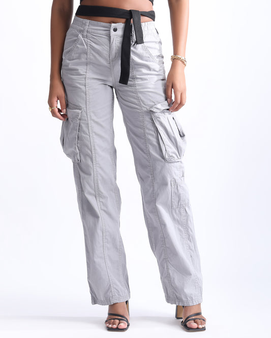 MID RISE STRAIGHT FIT CARGO,bestsellers cat2 april 24, bottomwear, cargos, cotton, grey, mid rise waist, trousers, utility pocket, wide leg,cargo-wide-leg-trouser-1-grey,Length - Full length Waist - Mid-rise waist Fit - Wide leg fit Color - GreyNo. of Pockets - 4Material - Cotton BlendClosure - Zip &amp; button