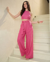 Pink Chic Tailored Belted Co-Ord Set