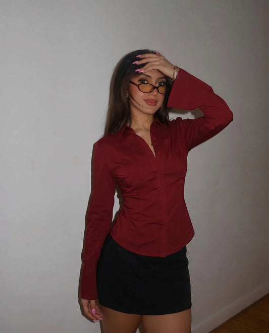 Cherry Red Flared Sleeves Shirt