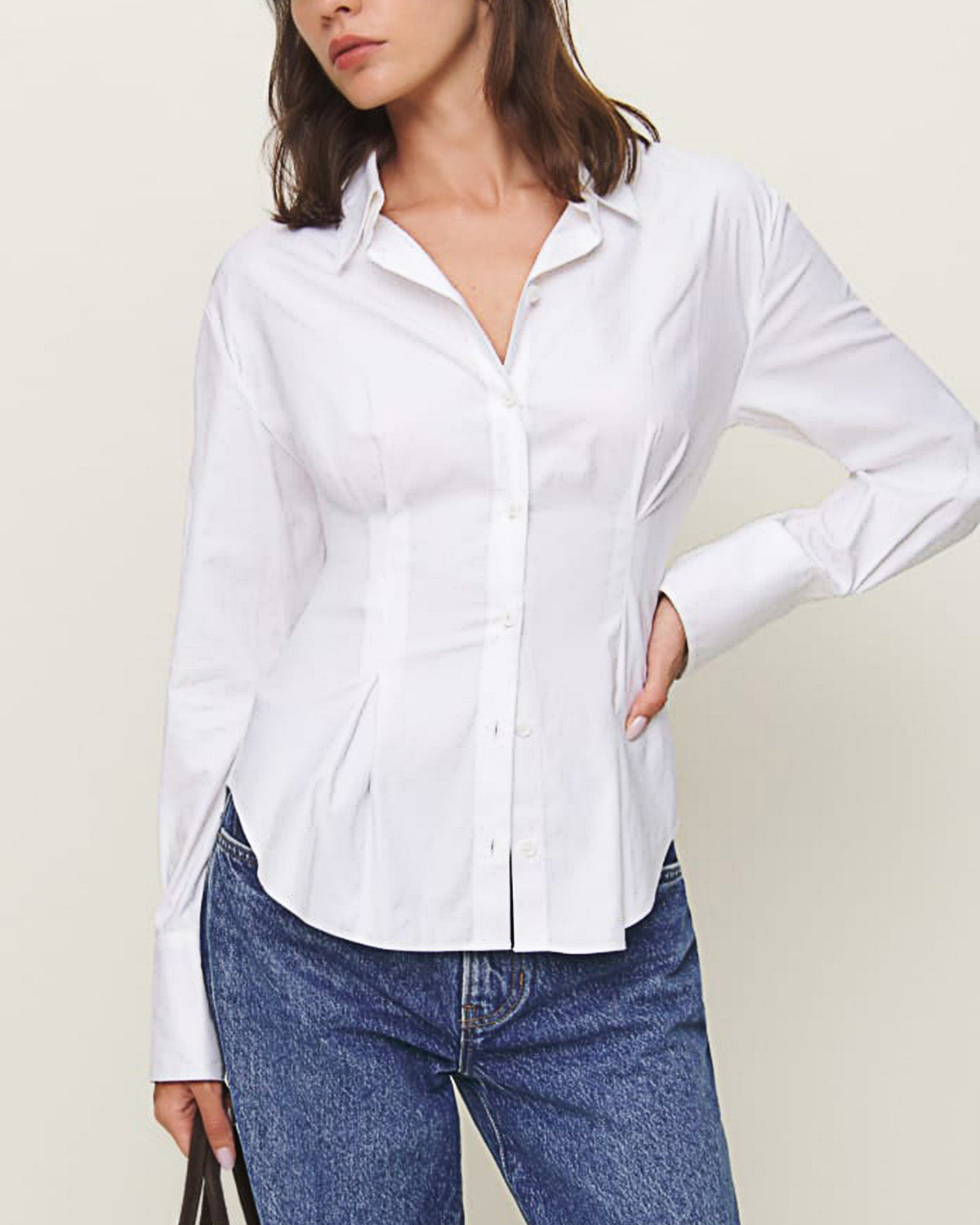 topwear,tops, shirts,casual, semi-formal, outdoor events,minimal, summer, timeless,woven,cotton,white,solid,button,slim fit,shirt,longline,flared hem,spread collar,cuff sleeves,long sleeves, OY1911 - white, 25060019GG