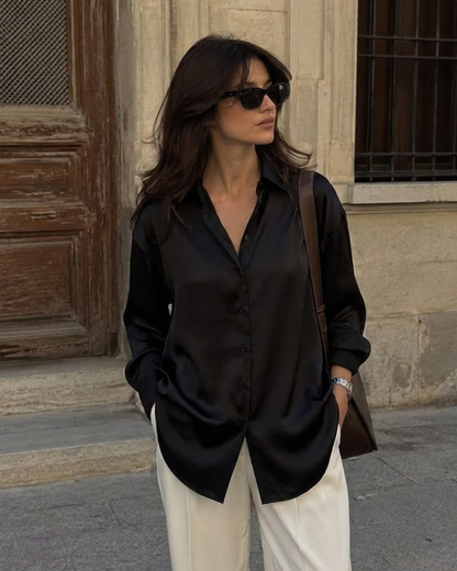Coal Black Solid Satin Shirt
