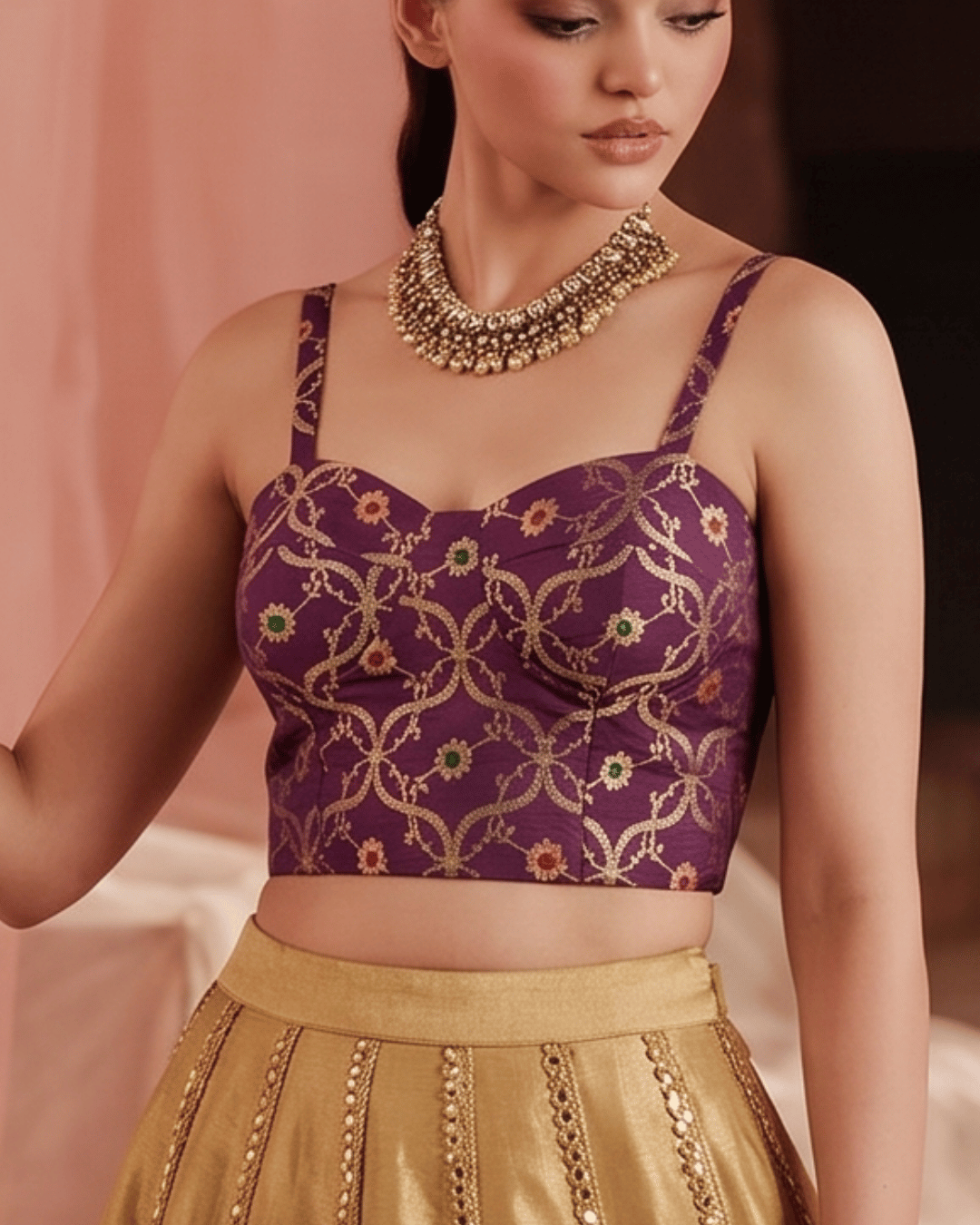 Wine Shabnami Brocade Corset Top