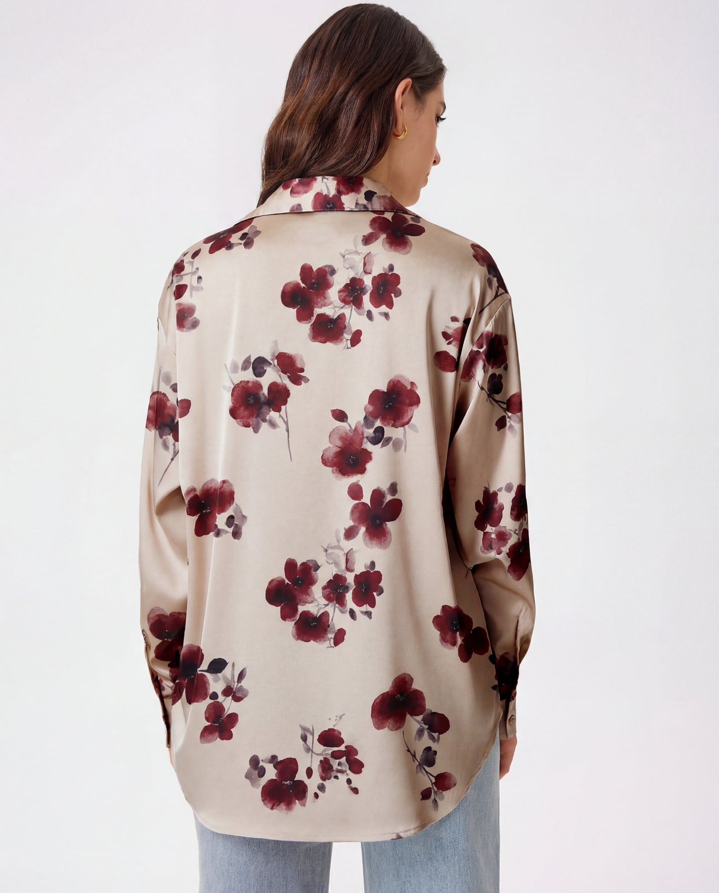 Wine Blossom Florals Satin Shirt